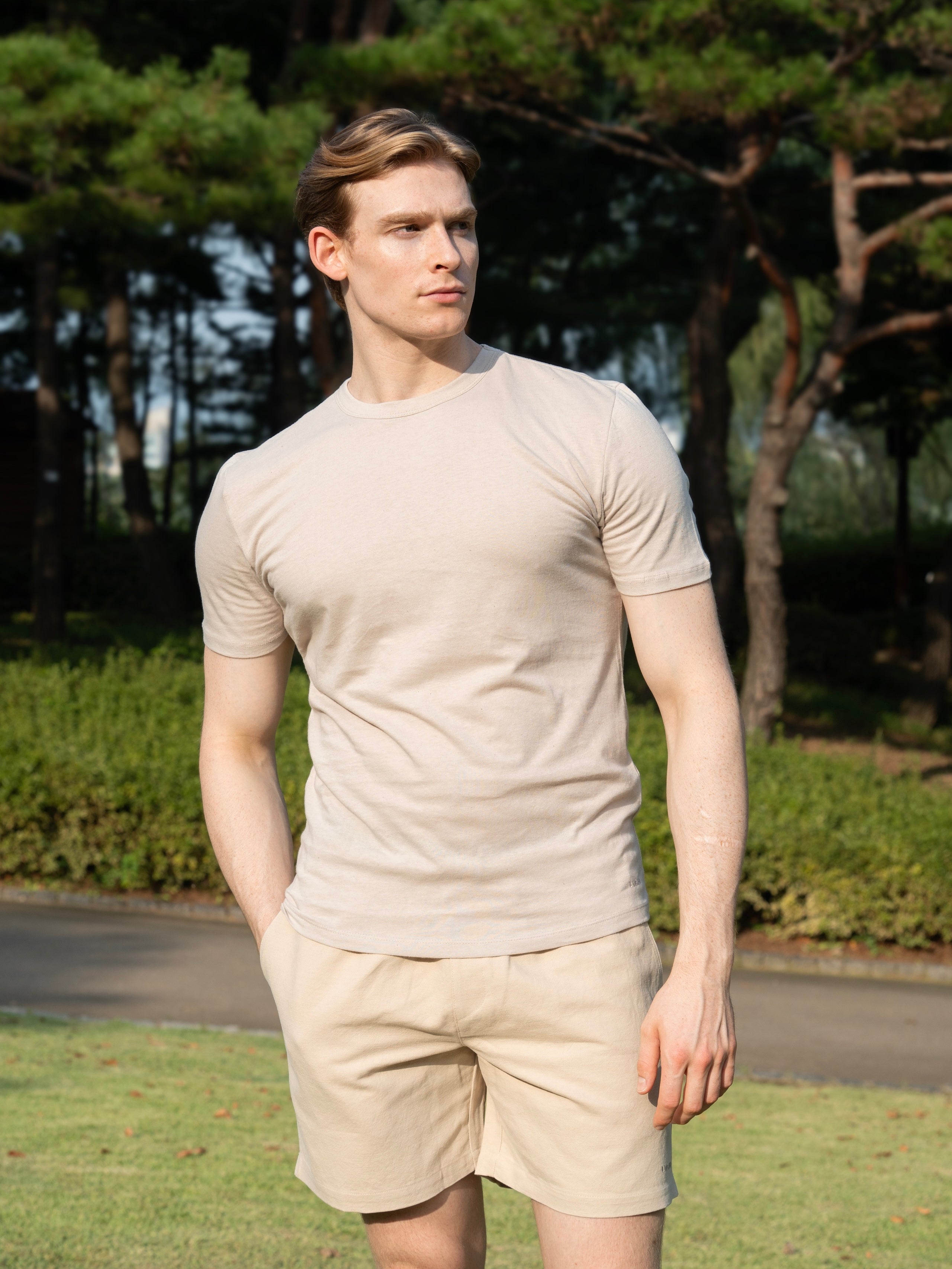 100% 순수 린넨 코튼 블렌드 라운드 티셔츠