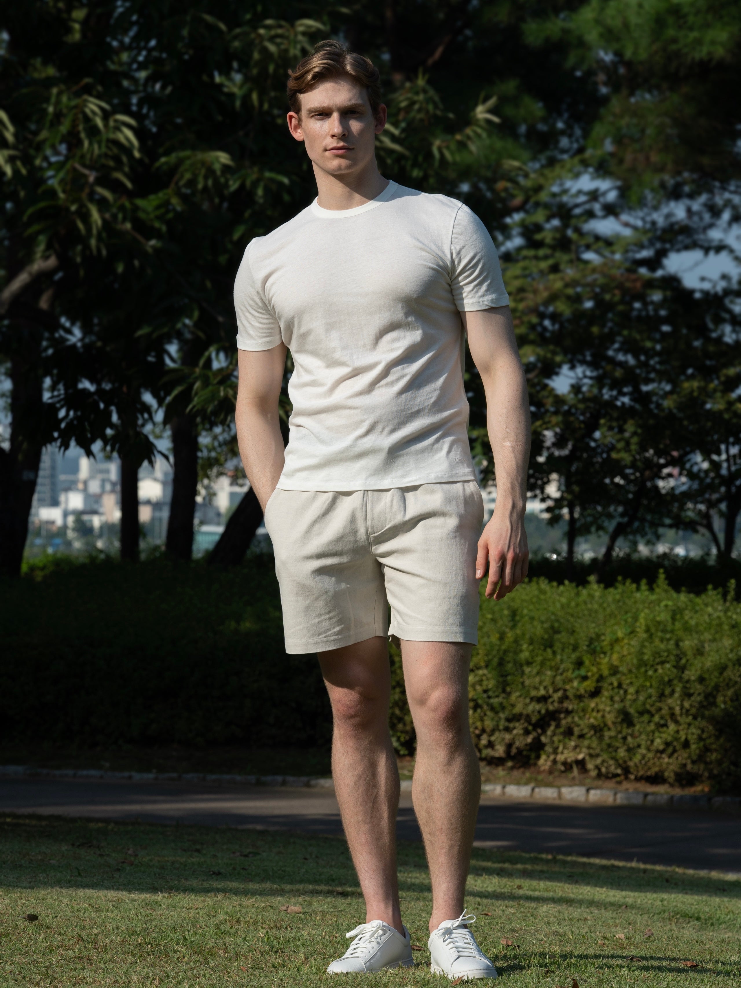 100% 순수 린넨 코튼 블렌드 라운드 티셔츠