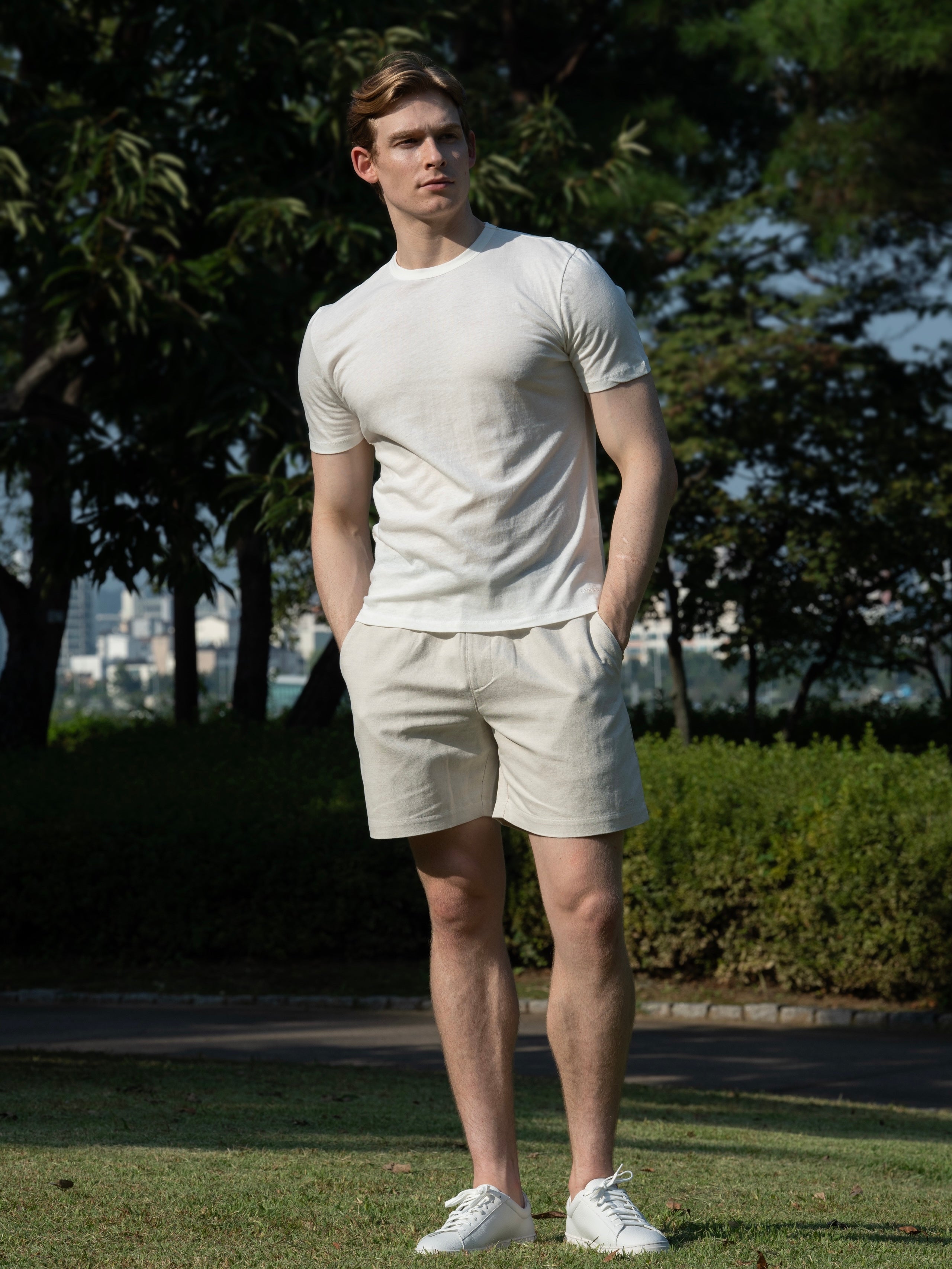 100% 순수 린넨 코튼 블렌드 라운드 티셔츠