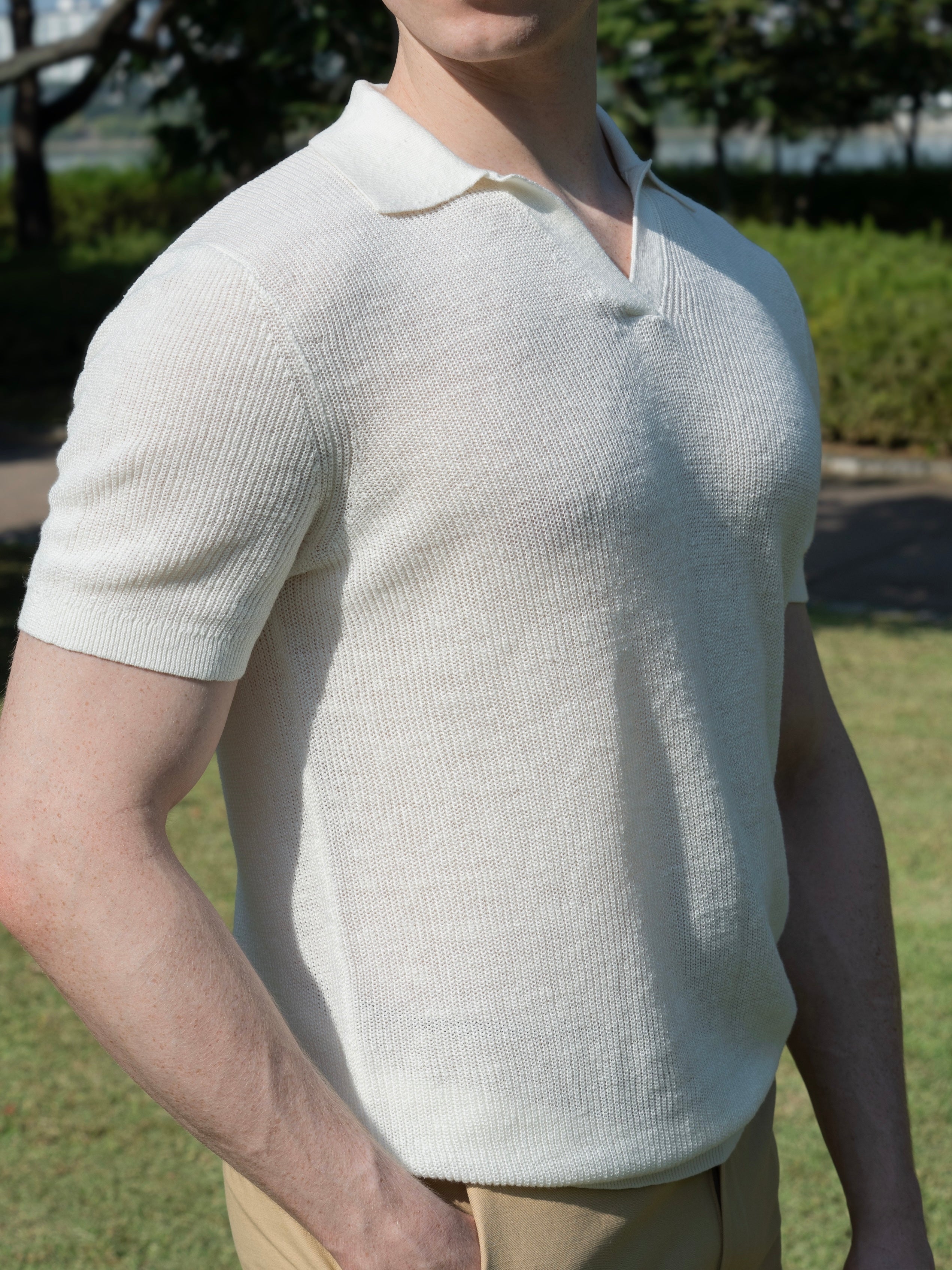 100% 순수 린넨 폴로 니트