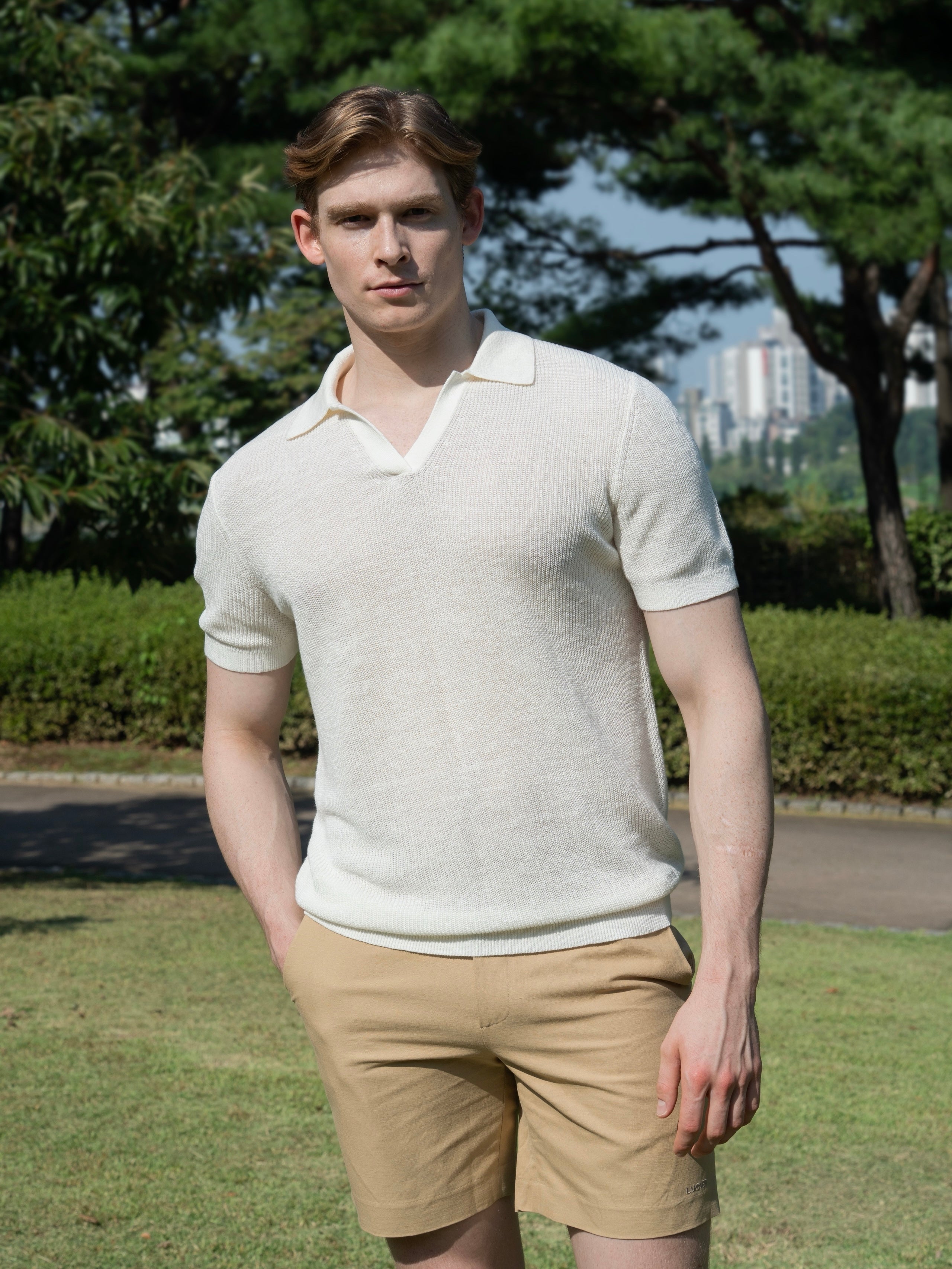 100% 순수 린넨 폴로 니트