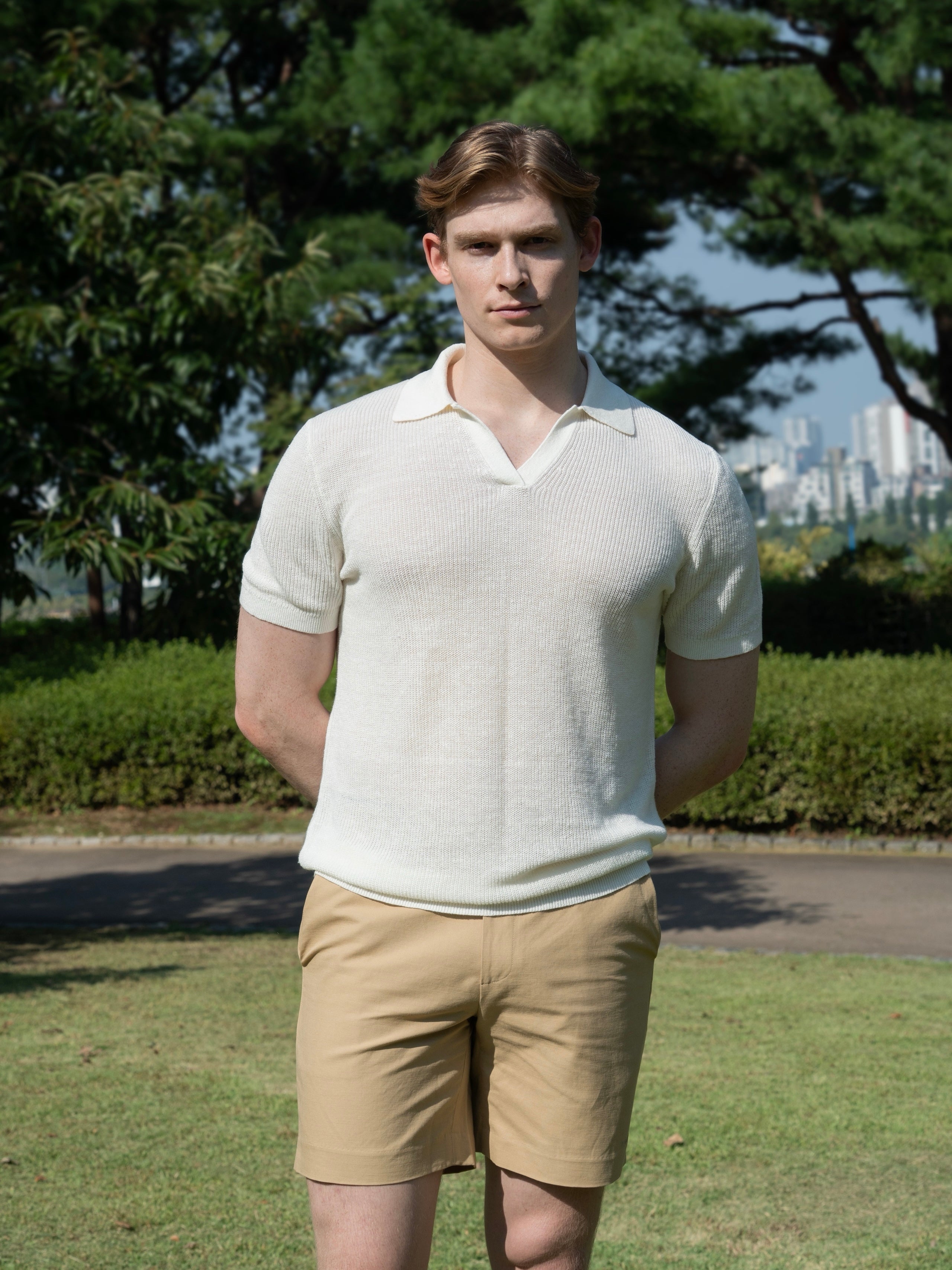 100% 순수 린넨 폴로 니트