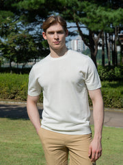 100% 순수 실크 코튼 블렌드 라운드 티셔츠