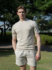 100% 순수 실크 코튼 블렌드 라운드 티셔츠