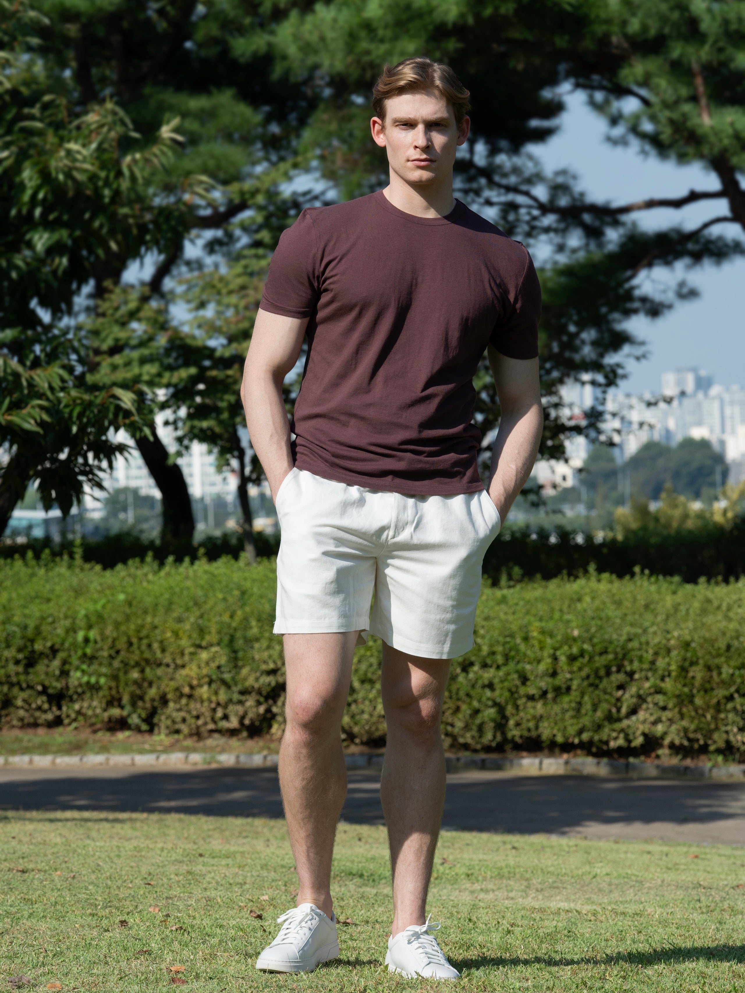 100% 순수 린넨 코튼 블렌드 라운드 티셔츠