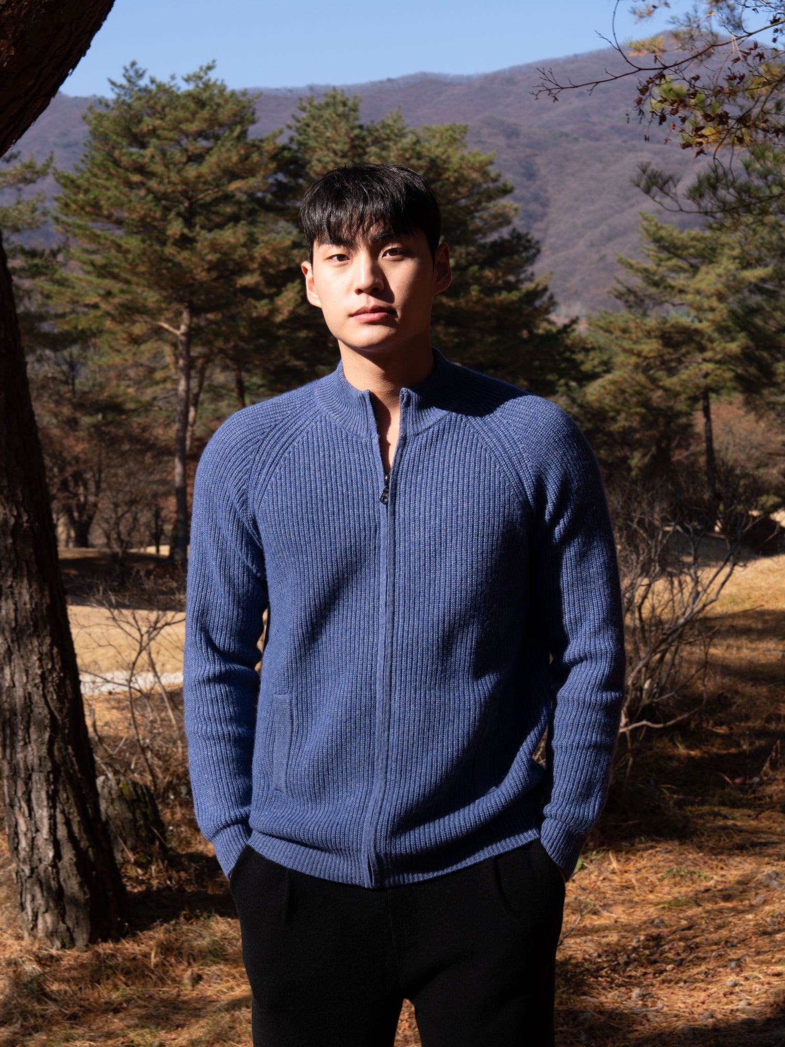 순수 캐시미어 울 블랜드 니트 집업