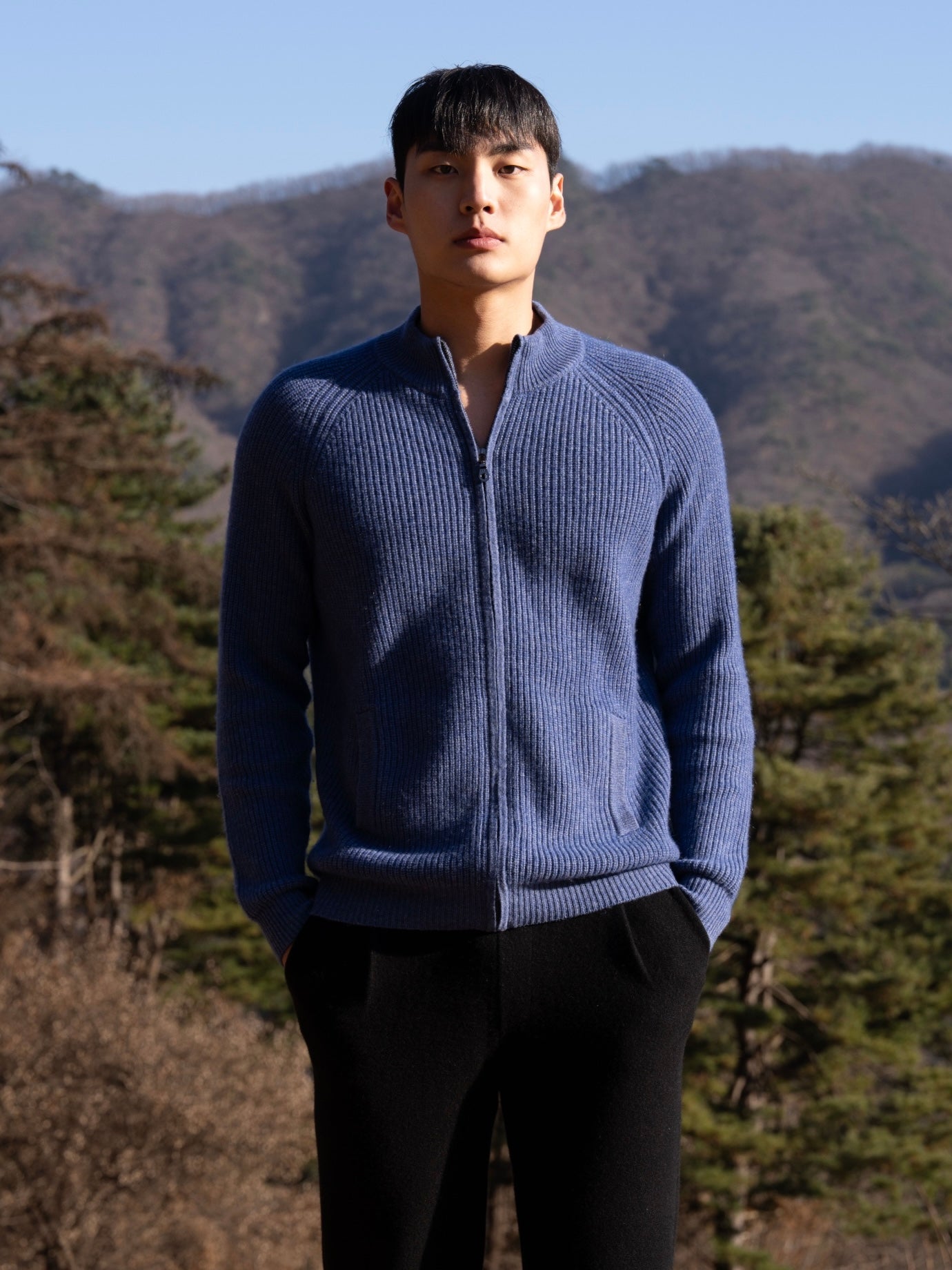 순수 캐시미어 울 블랜드 니트 집업