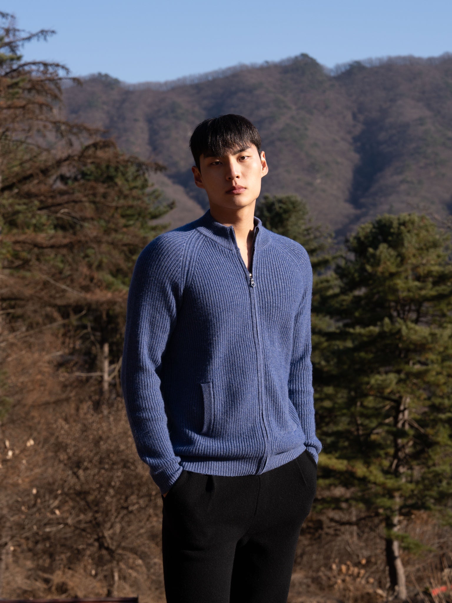 순수 캐시미어 울 블랜드 니트 집업