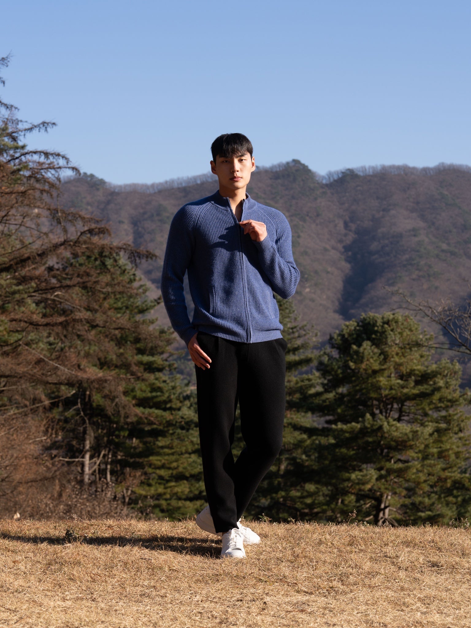 순수 캐시미어 울 블랜드 니트 집업