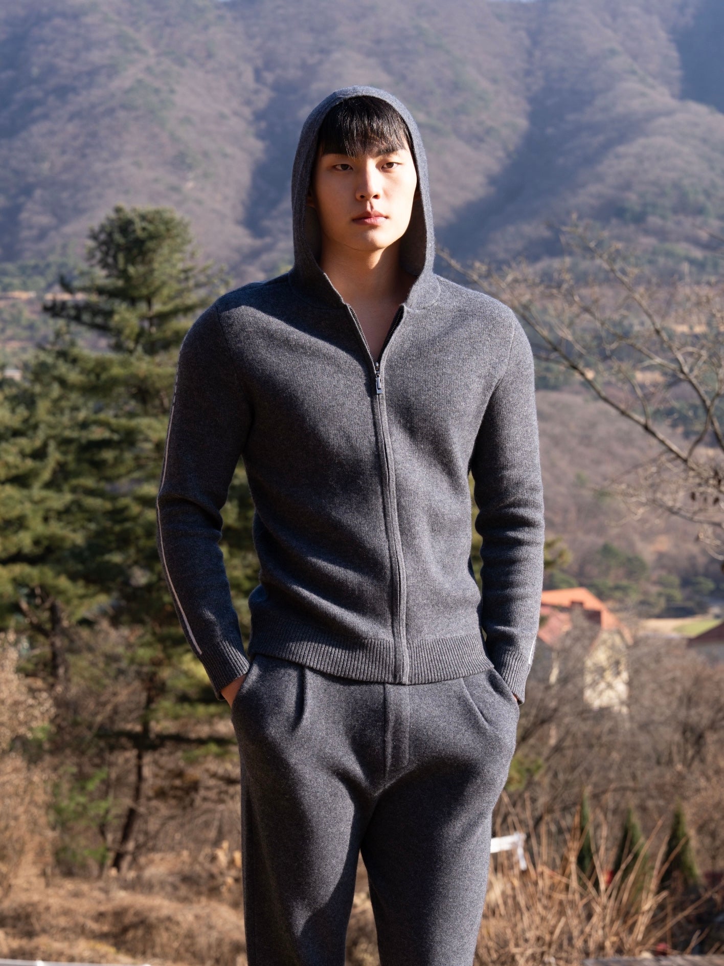 순수 캐시미어 울 블랜드 후드 집업