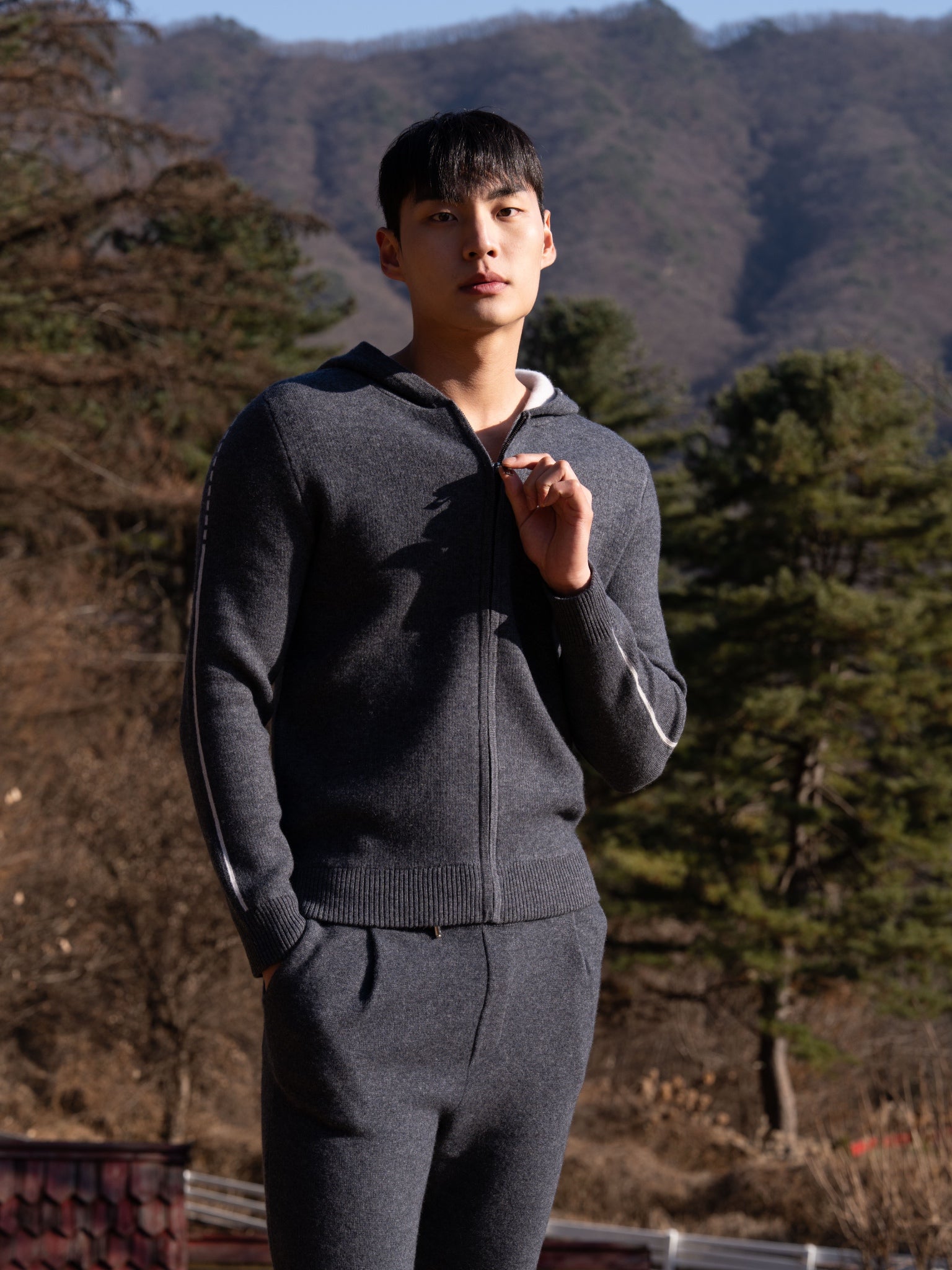 순수 캐시미어 울 블랜드 후드 집업