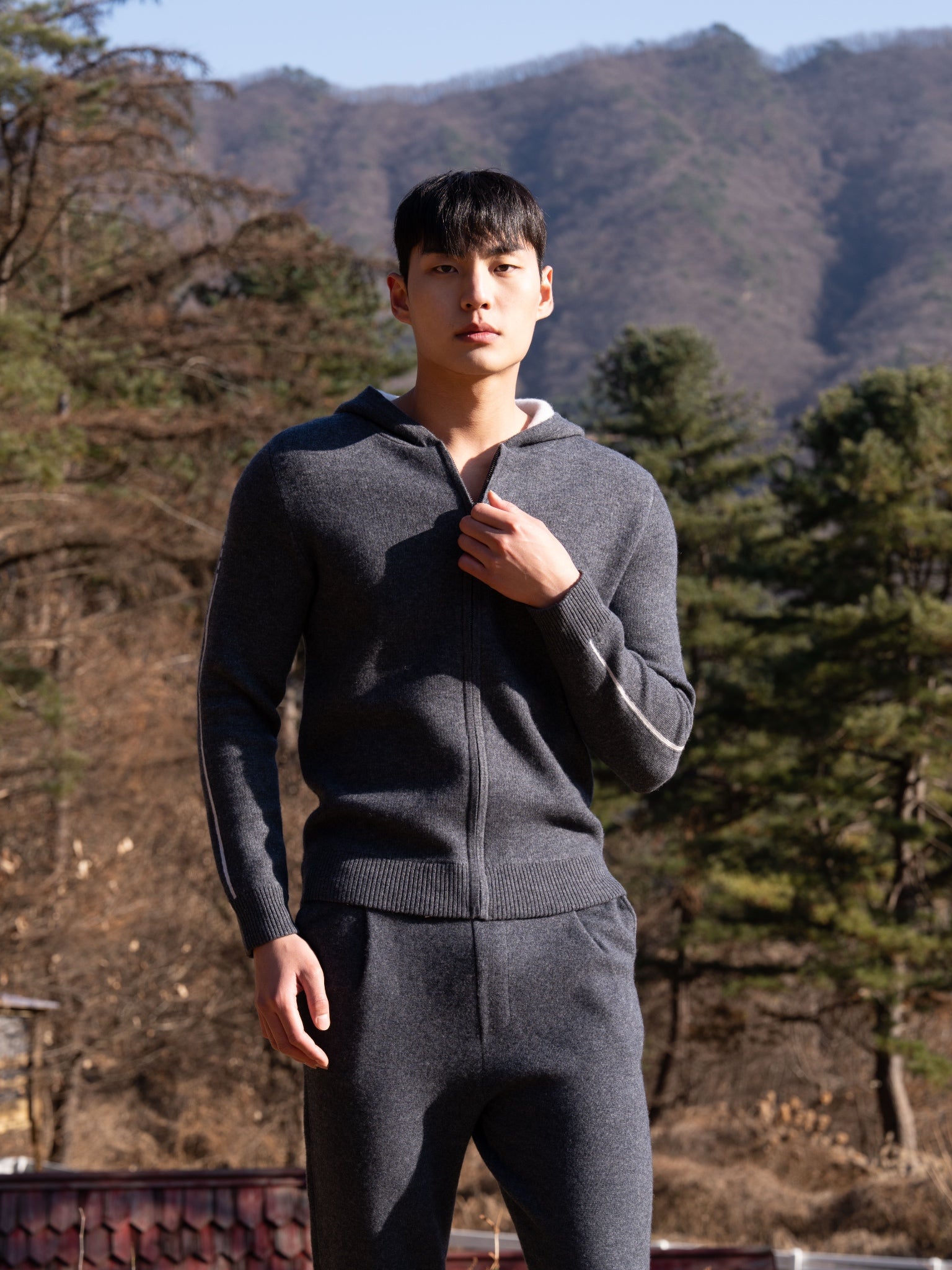 순수 캐시미어 울 블랜드 후드 집업