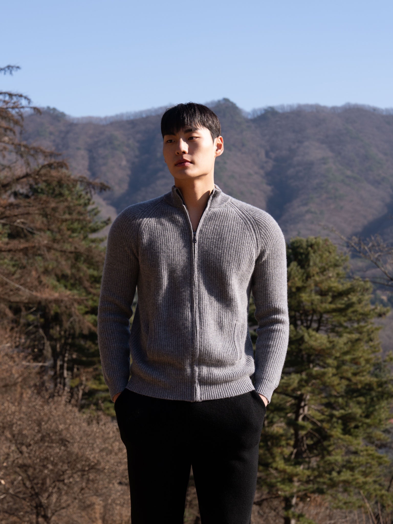 순수 캐시미어 울 블랜드 니트 집업