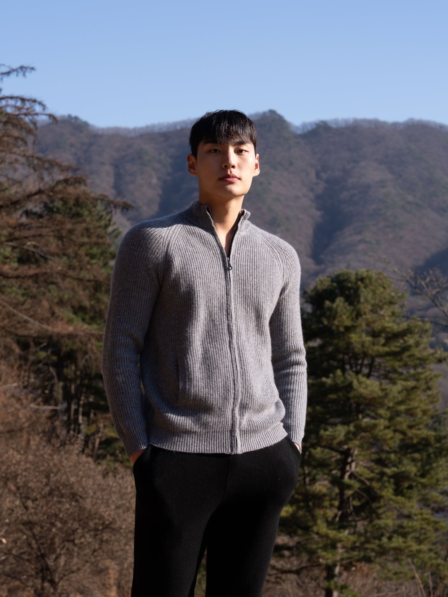 순수 캐시미어 울 블랜드 니트 집업