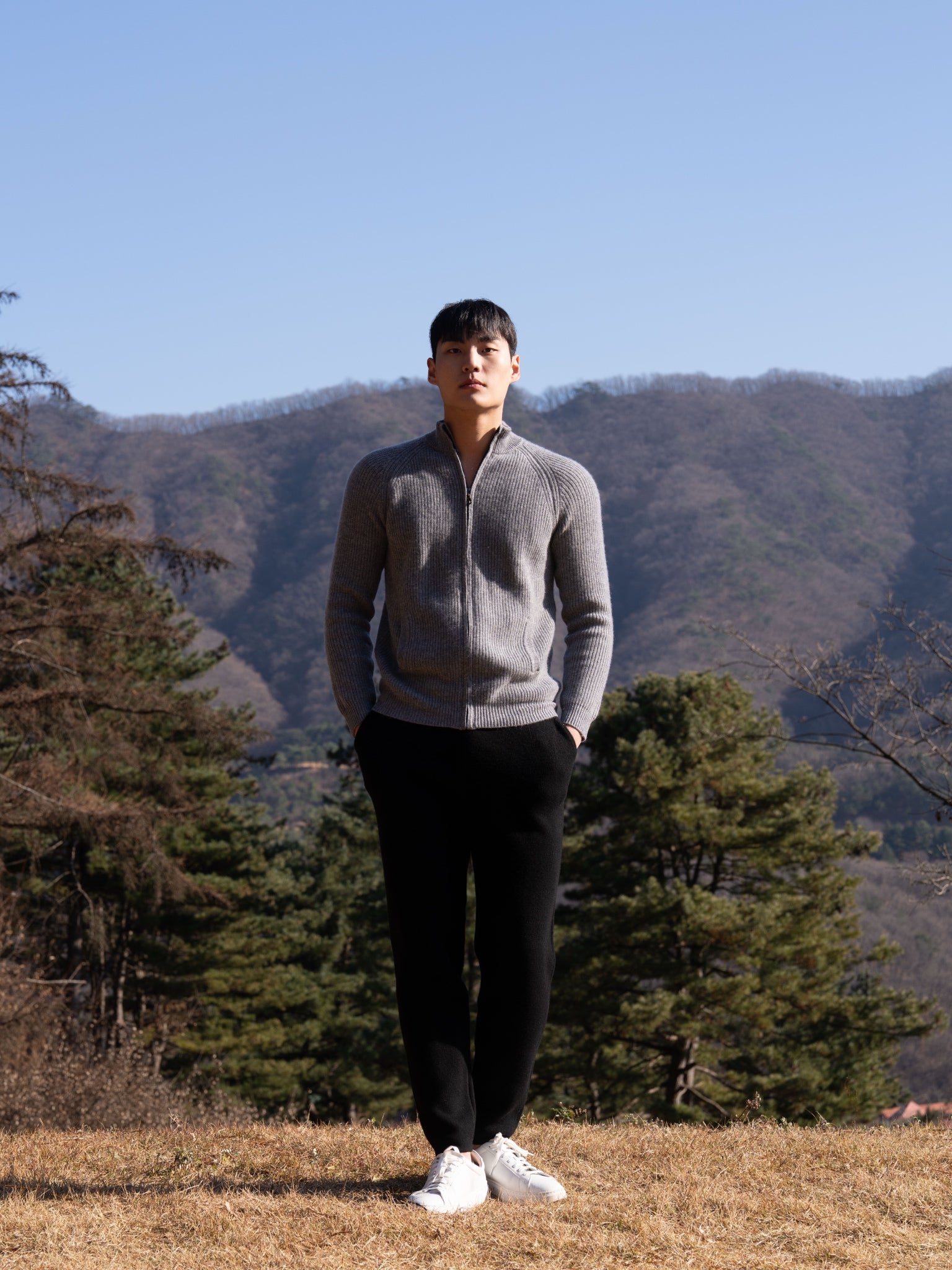 순수 캐시미어 울 블랜드 니트 집업