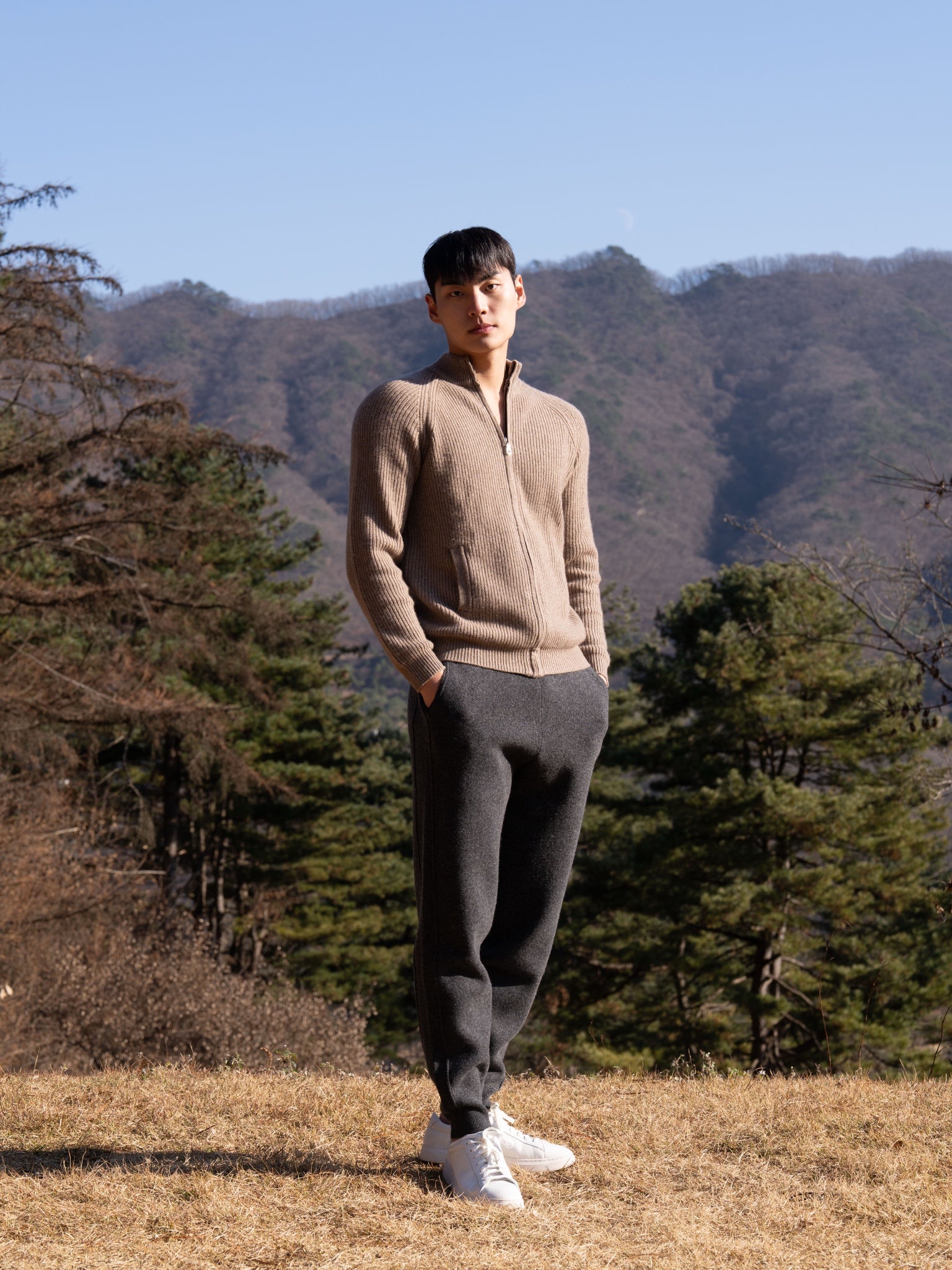 순수 캐시미어 울 블랜드 니트 집업