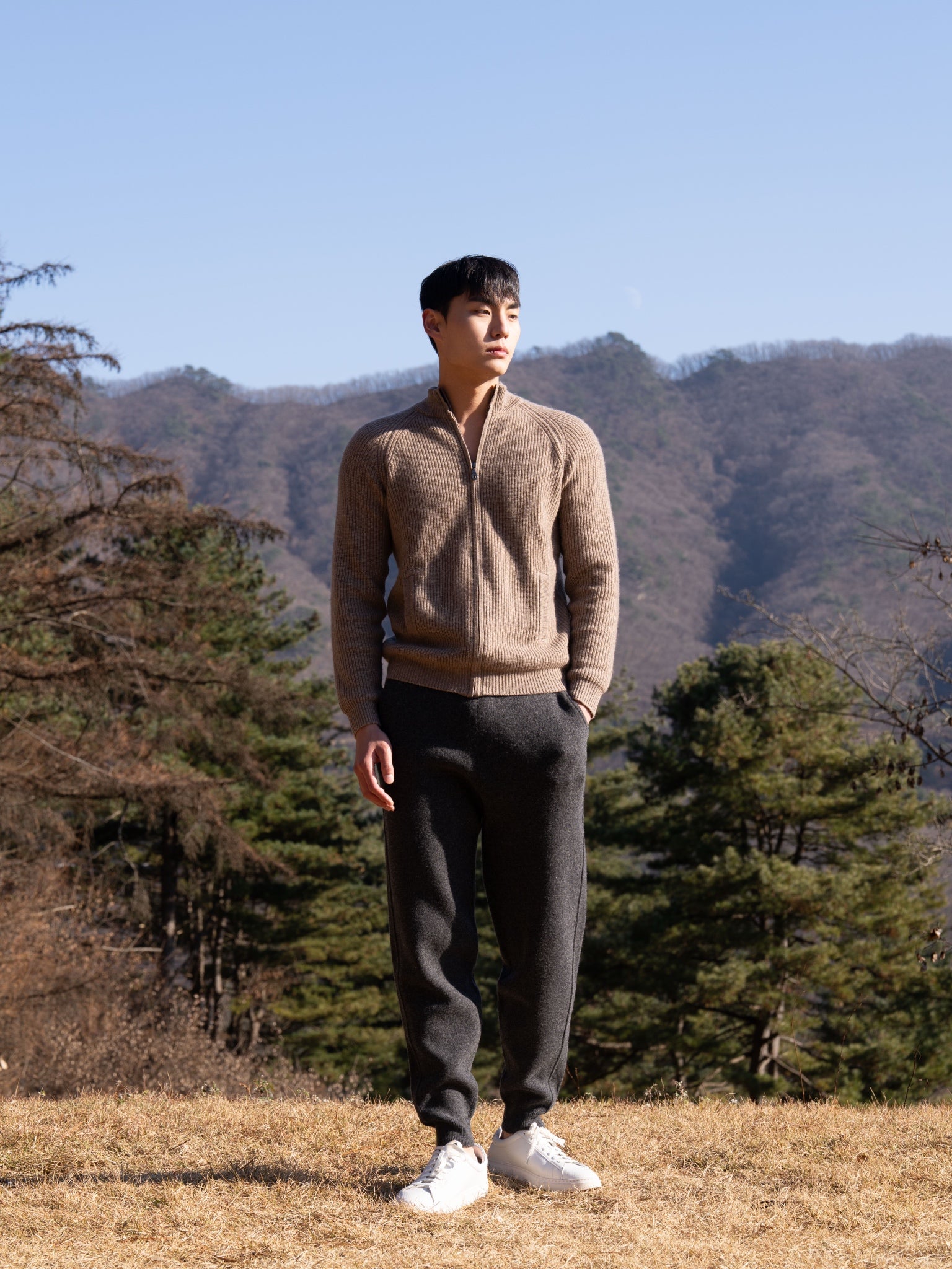 순수 캐시미어 울 블랜드 니트 집업