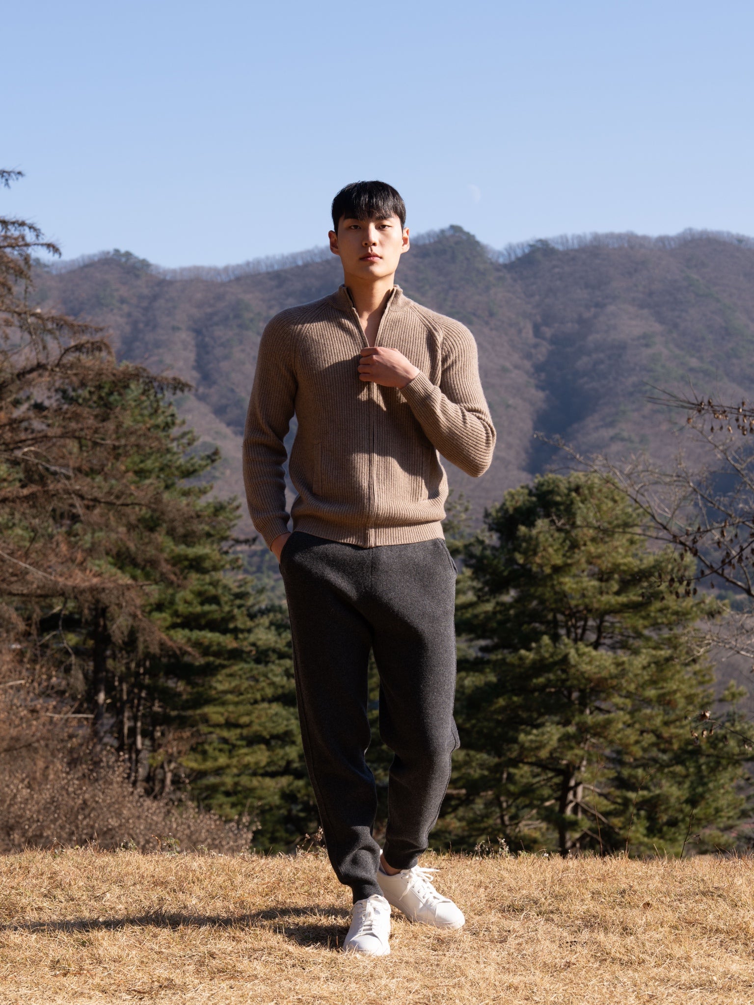 순수 캐시미어 울 블랜드 니트 집업