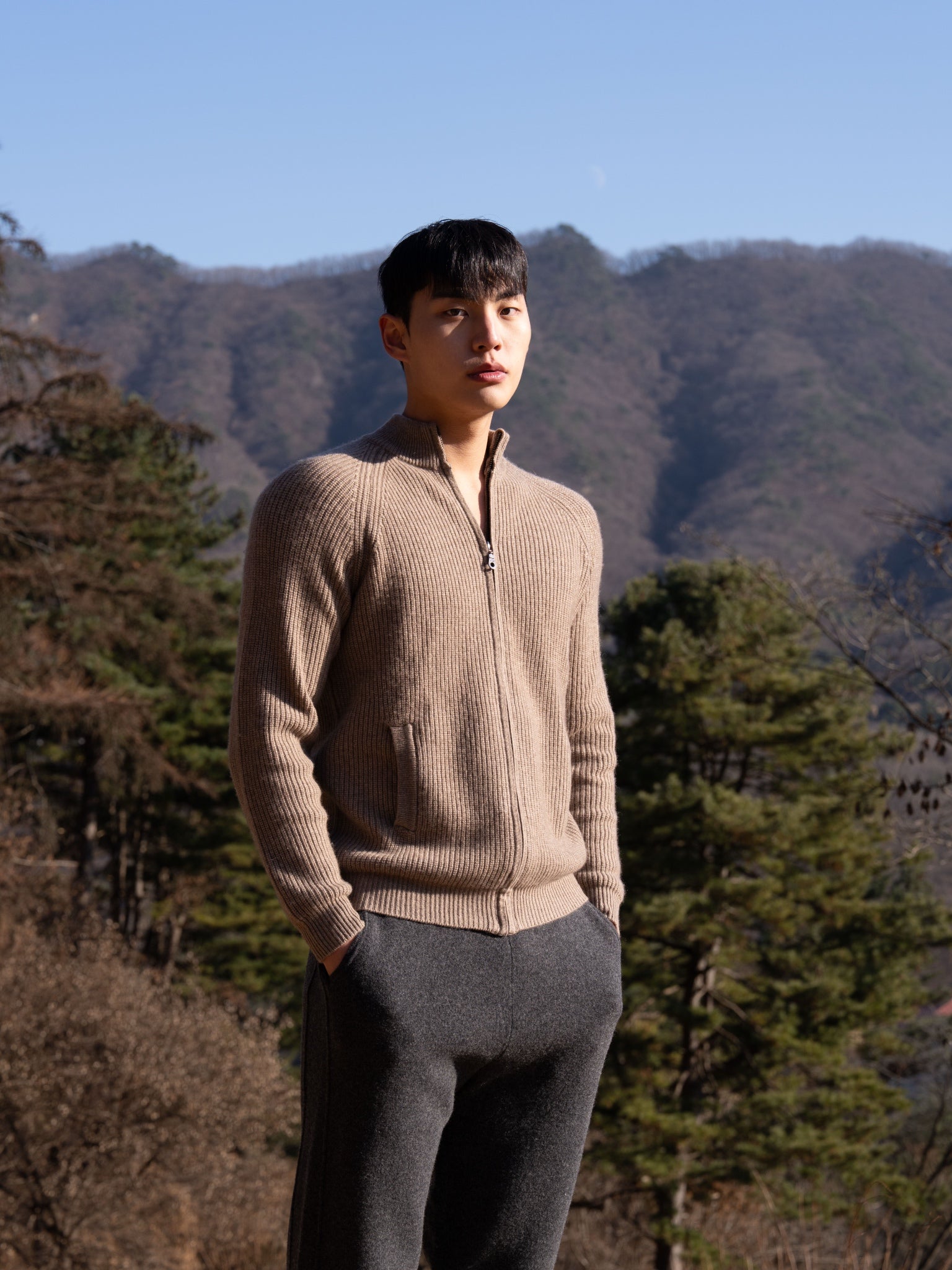 순수 캐시미어 울 블랜드 니트 집업