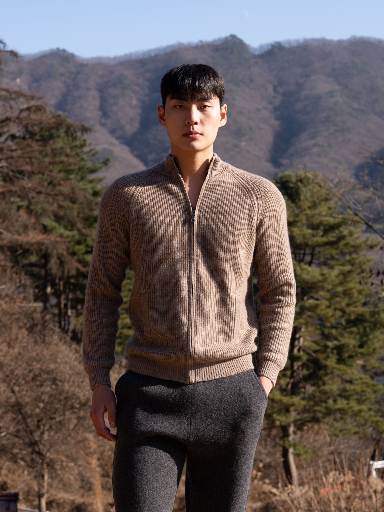 순수 캐시미어 울 블랜드 니트 집업