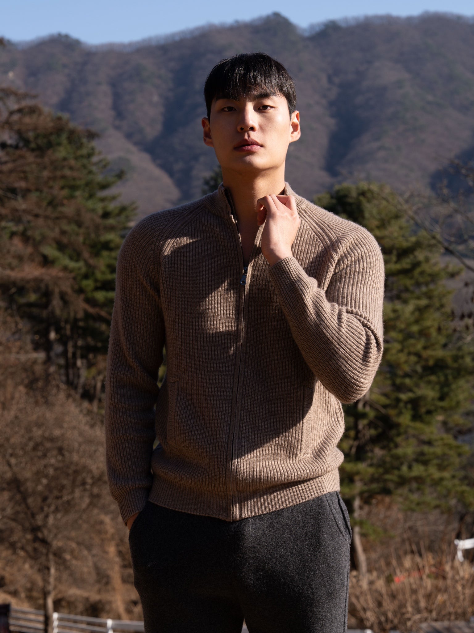 순수 캐시미어 울 블랜드 니트 집업