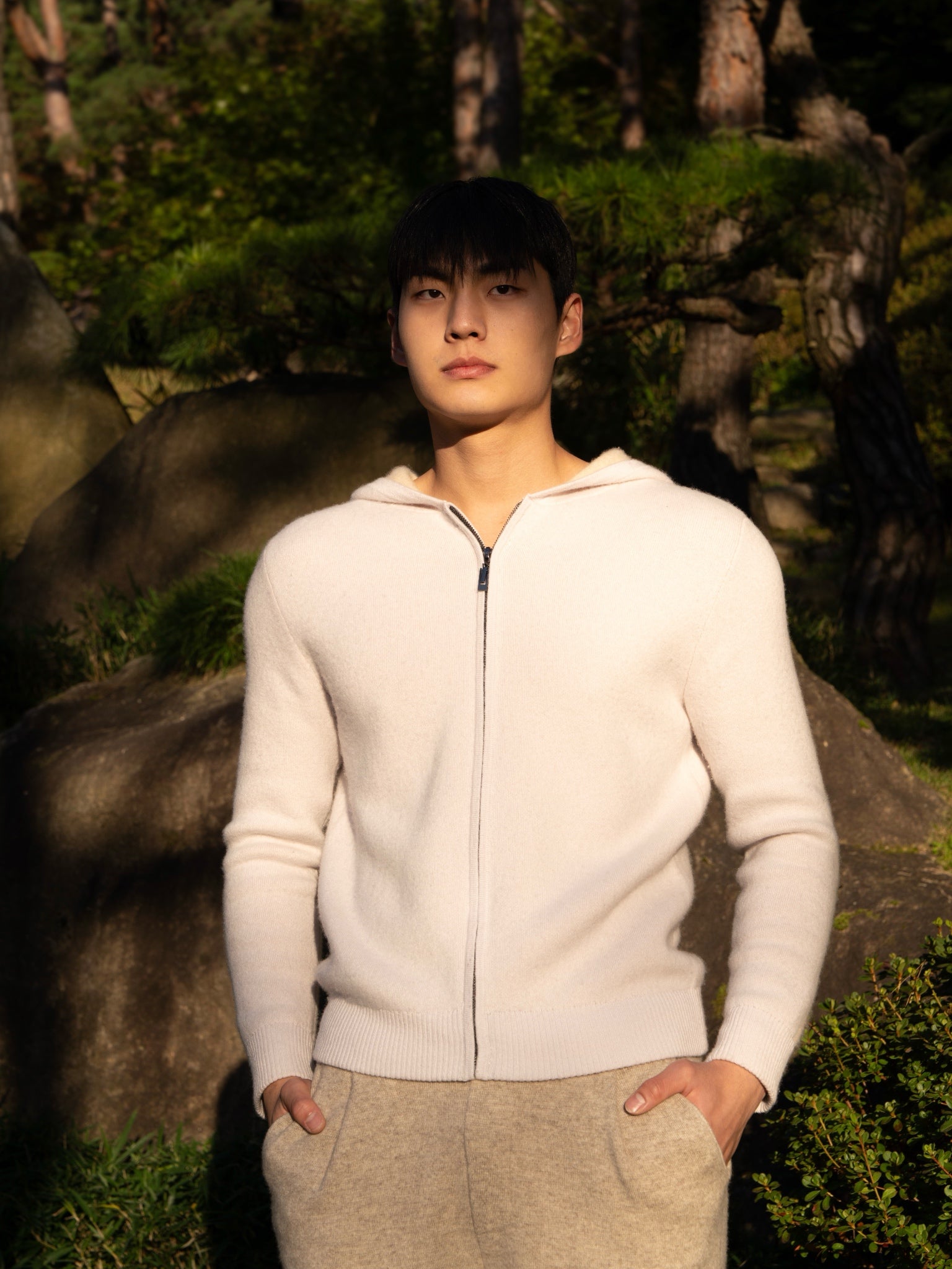 순수 캐시미어 울 블랜드 후드 집업