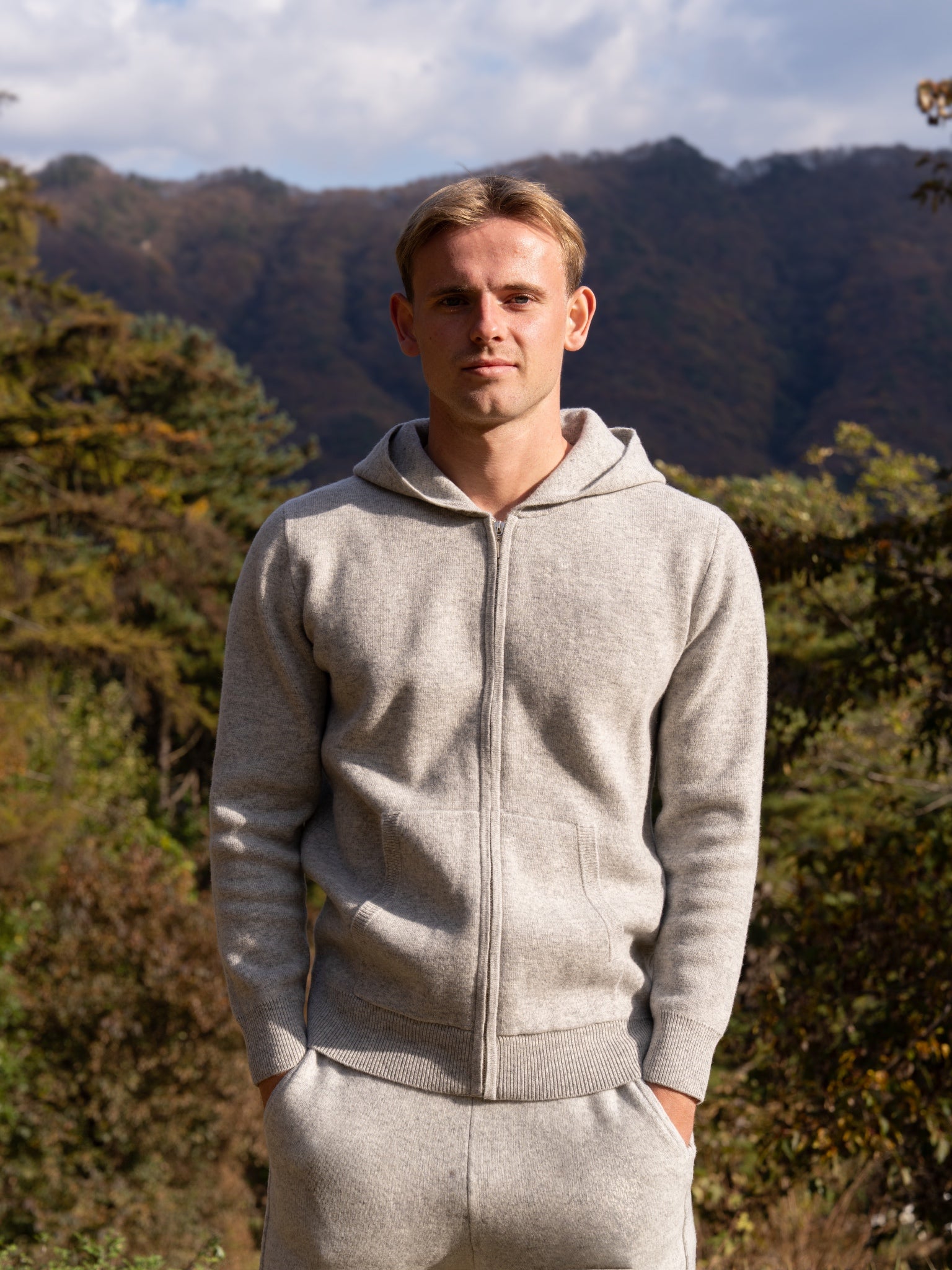 100% 순수 메리노 울 베이직 후드 집업