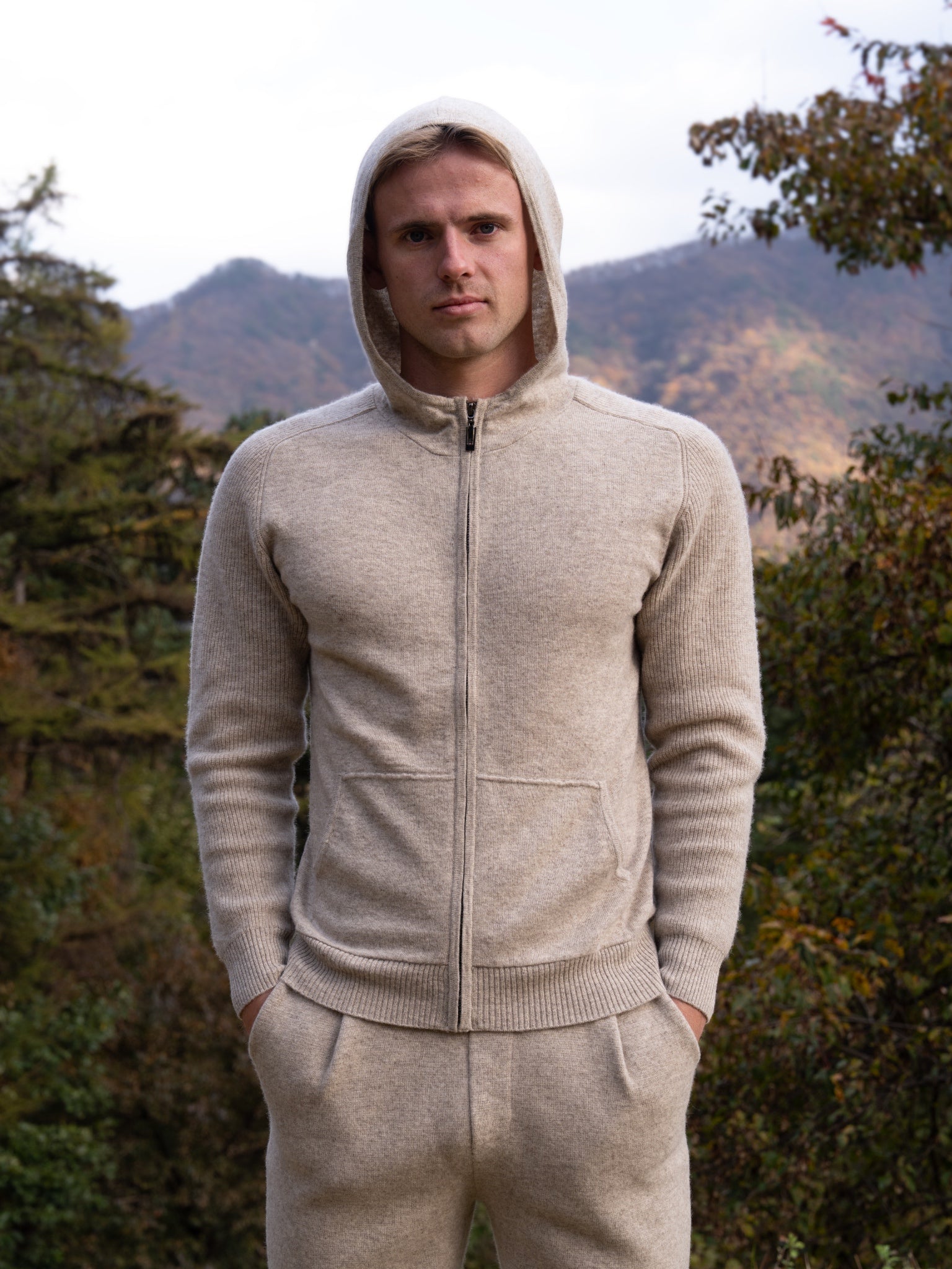 100% 순수 캐시미어 울 블랜드 후드 집업