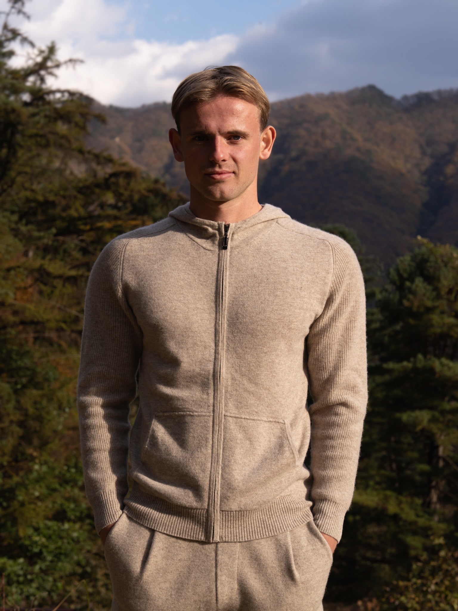 100% 순수 캐시미어 울 블랜드 후드 집업